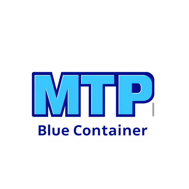 A logo design featuring the letters 'MTP' prominently displayed, designed for a blue container store