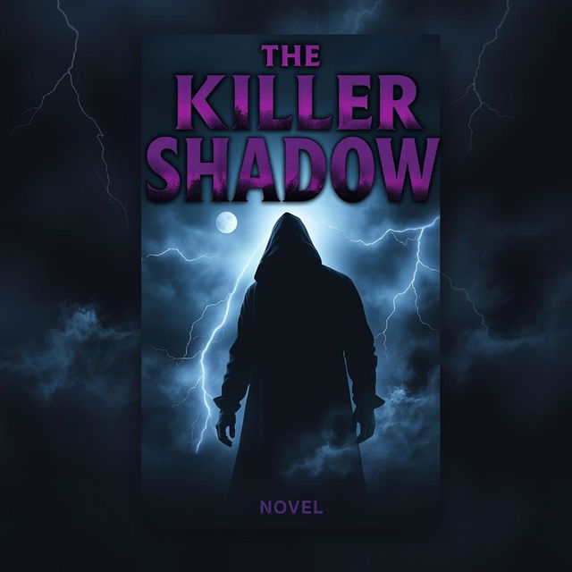 A mysterious and atmospheric novel cover design for "The Killer Shadow"