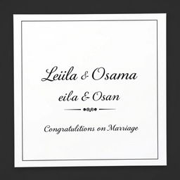 A simple and elegant wedding invitation card design featuring the names 'Leila' and 'Osama'