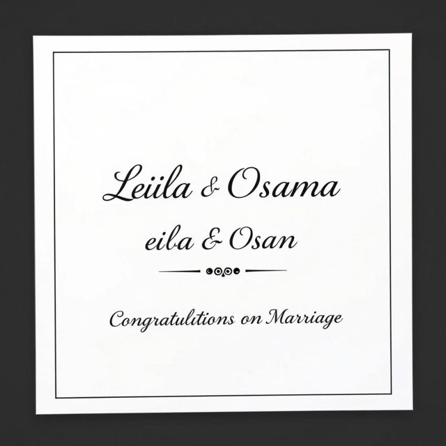 A simple and elegant wedding invitation card design featuring the names 'Leila' and 'Osama'