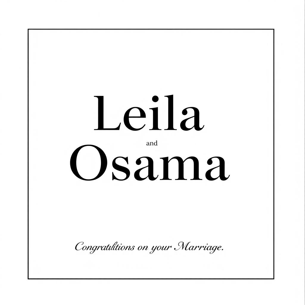 A simple and elegant wedding invitation card design featuring the names 'Leila' and 'Osama'