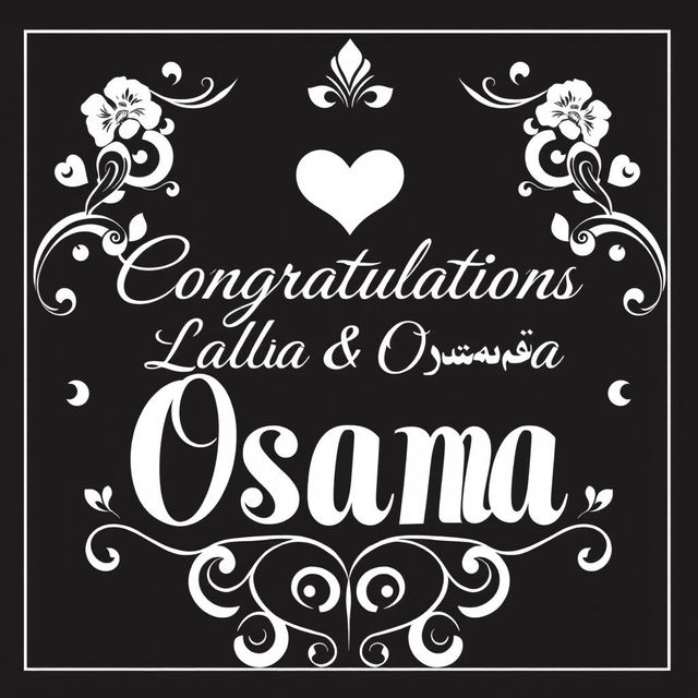 A beautiful marriage congratulation card featuring an elegant design in black and white