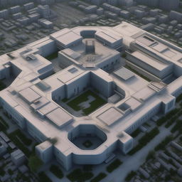 aerial view futuristic maximum-security penitentiary in broad daylight based on https://files.dreamhome.software/files/static/37044