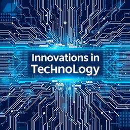 A sleek, modern cover design for a document on technology, featuring a high-tech background with abstract digital patterns, circuit board imagery, and binary code snippets