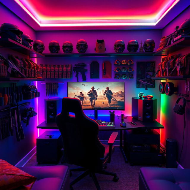 A vibrant gaming room filled with high-tech gaming equipment and immersive decor