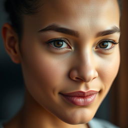 A close-up portrait of a confident person with a striking feature, showcasing a smooth forehead without any hair, emphasizing clear skin and strong facial features