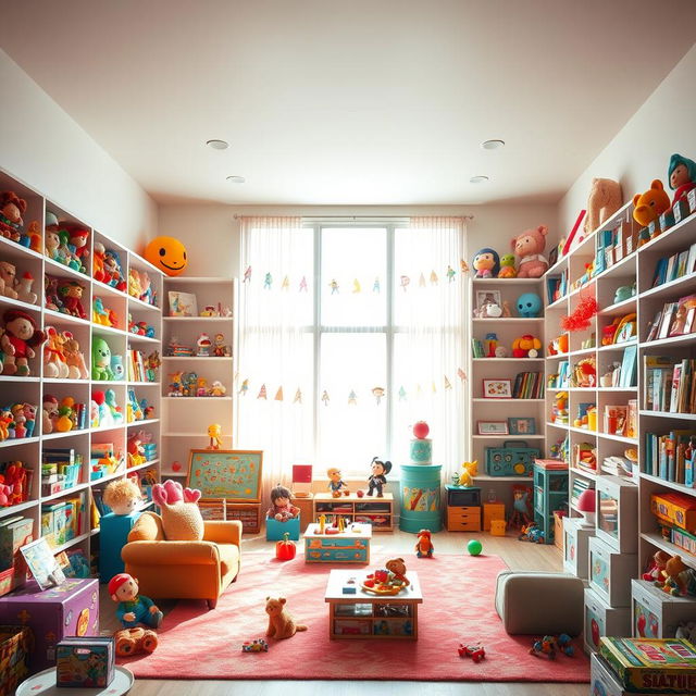 A large, bright children's room filled with toys and nostalgic childhood memories