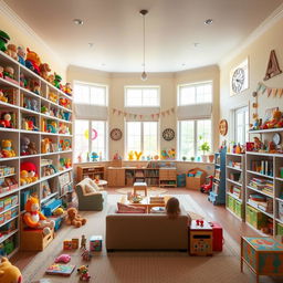 A large, bright children's room filled with toys and nostalgic childhood memories