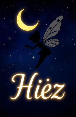 A beautiful silhouette of a little fairy flying gracefully against a starry night backdrop