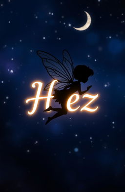 A beautiful silhouette of a little fairy flying gracefully against a starry night backdrop