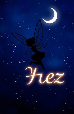 A beautiful silhouette of a little fairy flying gracefully against a starry night backdrop