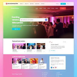 Design a modern, user-friendly event management website called 'Occasion Masters'
