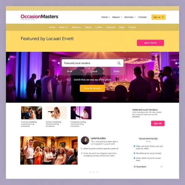 Design a modern, user-friendly event management website called 'Occasion Masters'