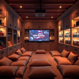 A secret room designed for movie watching, featuring a projector for viewing films