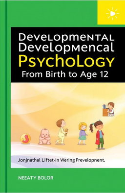 The cover of a book titled 'Developmental Psychology: From Birth to Age 12', depicting the stages of human development from a fetus in the womb to a 12-year-old child