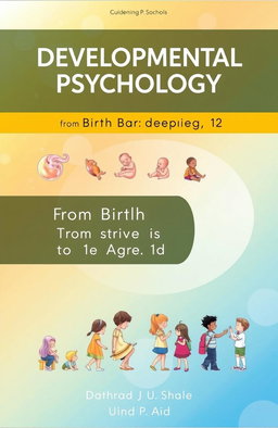 The cover of a book titled 'Developmental Psychology: From Birth to Age 12', depicting the stages of human development from a fetus in the womb to a 12-year-old child