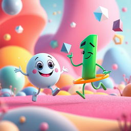 An imaginative animation scene featuring two main characters personified as the numbers 0 and 1