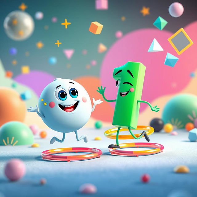 An imaginative animation scene featuring two main characters personified as the numbers 0 and 1