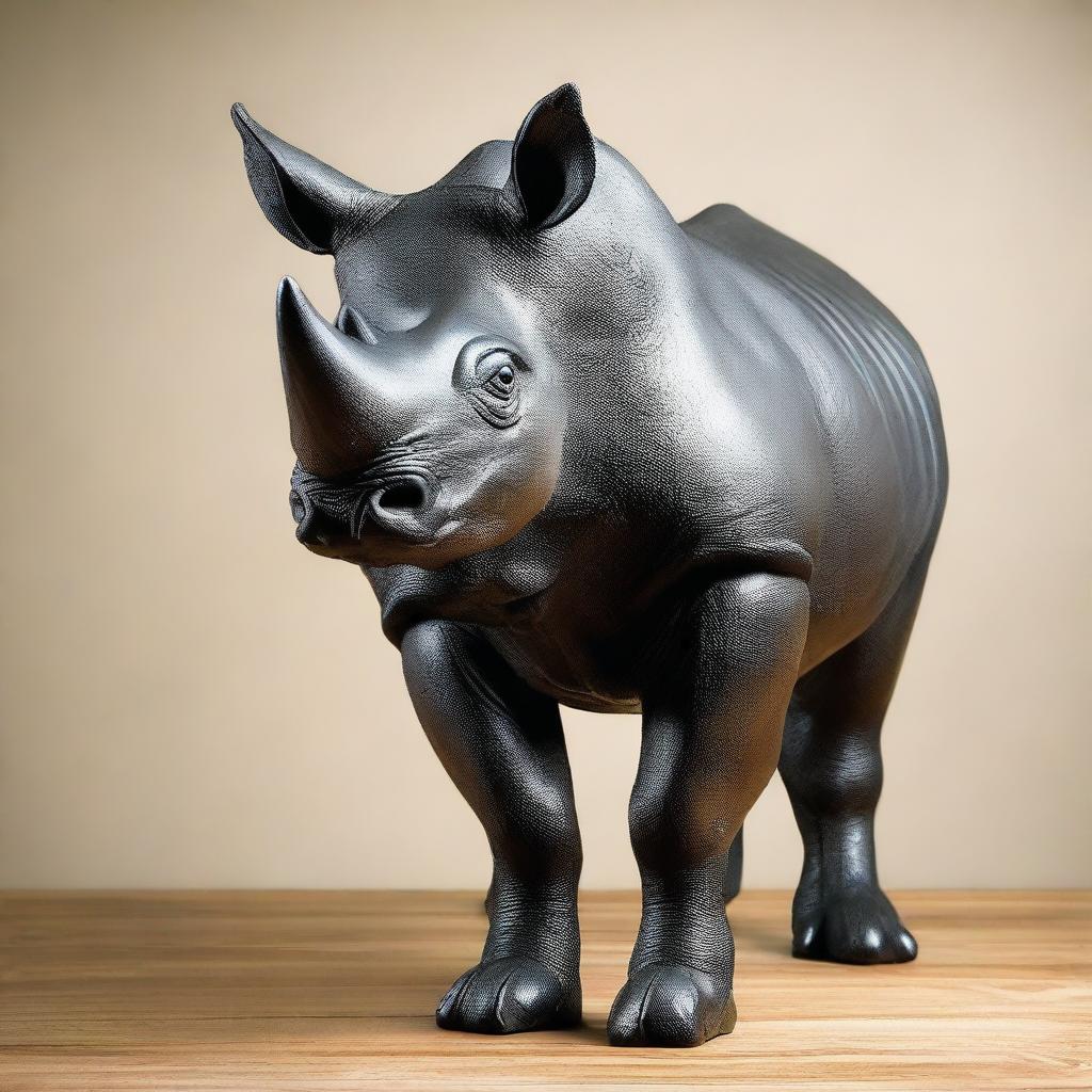 This is a high-quality image of a black rhino statue