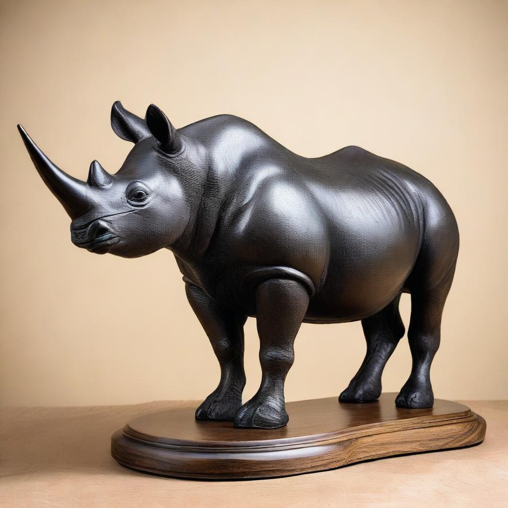 This is a high-quality image of a black rhino statue