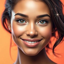 A vibrant and alluring portrait of a confident, beautiful person with clear, glowing skin, radiant smile, and sparkling eyes