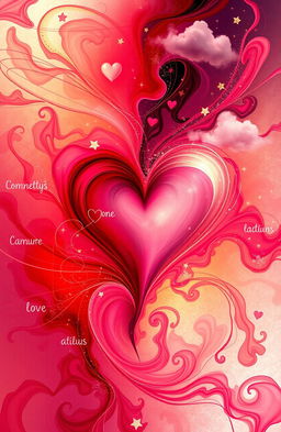 An abstract representation of love, featuring vibrant, swirling colors of red, pink, and gold