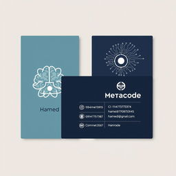 A modern, minimalist business card design for 'Hamed,' a front-end specialist who works with React