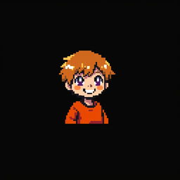 A small pixelated image with a resolution of 18x18 depicting a person with short hair, wearing vibrant orange clothing