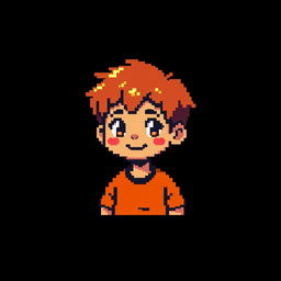 A small pixelated image with a resolution of 18x18 depicting a person with short hair, wearing vibrant orange clothing