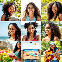A collection of portraits featuring diverse young women of various ethnicities, in natural settings