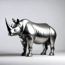 This is a high-quality image of a silver statue of a black rhino, presented with no background and no platform