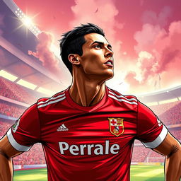 An imaginative and captivating illustration of Cristiano Ronaldo wearing the Persepolis football club jersey