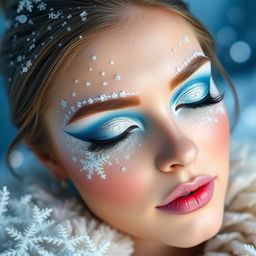 A creative snowy Christmas eye makeup look that captures the essence of a winter wonderland