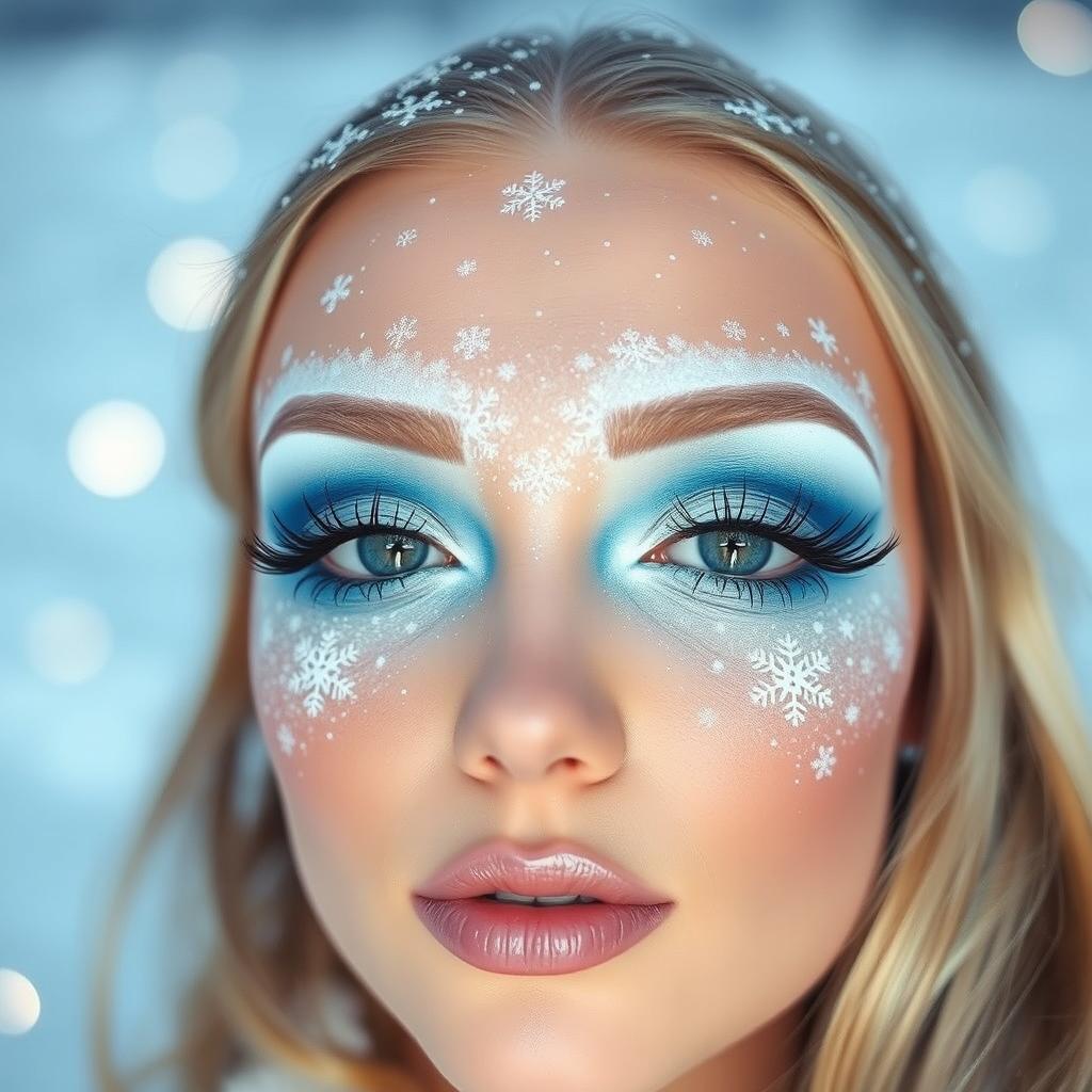 A creative snowy Christmas eye makeup look that captures the essence of a winter wonderland