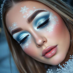 A creative snowy Christmas eye makeup look that captures the essence of a winter wonderland