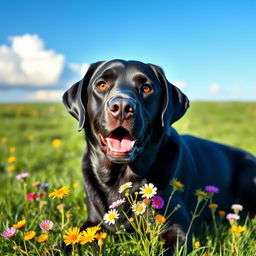 A realistic portrait of a black Labrador Retriever, showcasing its shiny, sleek fur and expressive eyes