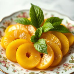 A beautifully arranged plate with sliced pieces of quince artistically displayed