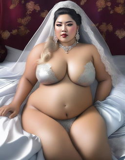 A digital art image depicts a beautiful, plus-size Indonesian bride on her wedding day