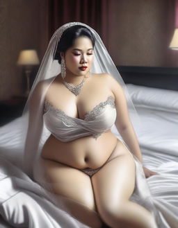 A digital art image depicts a beautiful, plus-size Indonesian bride on her wedding day