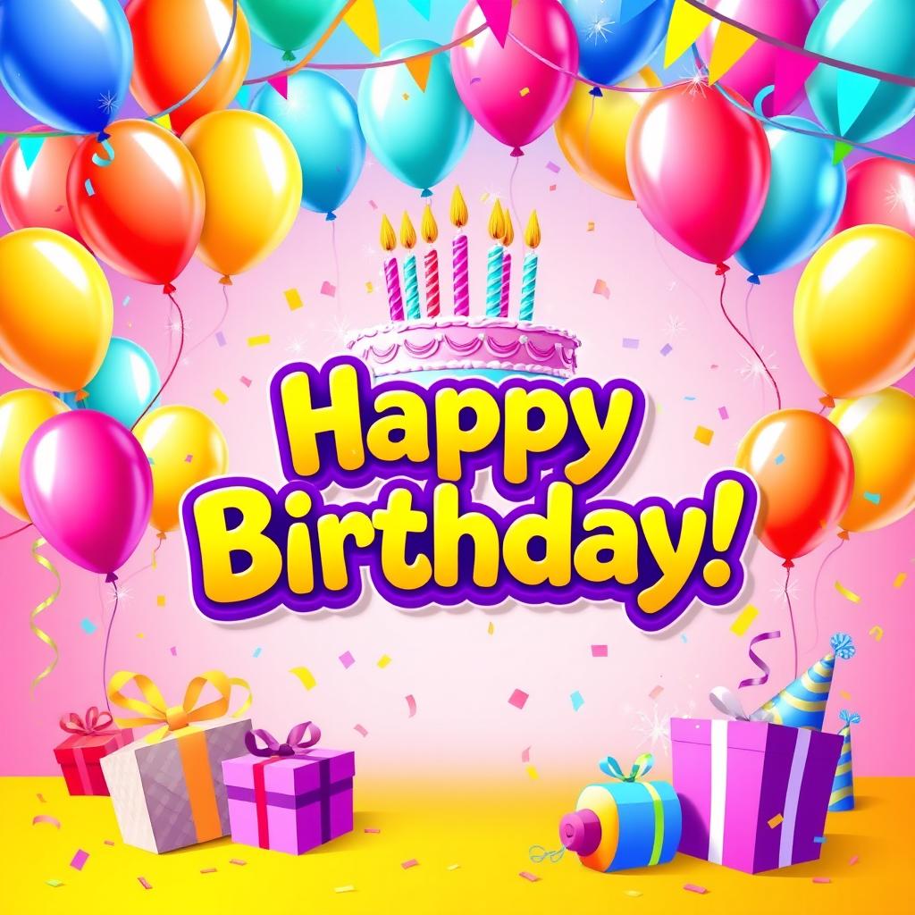 A vibrant and colorful birthday poster featuring a joyful celebration theme