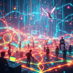A conceptual visualization of the Internet as a vibrant and interconnected web of information and technology