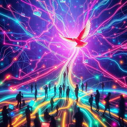 A conceptual visualization of the Internet as a vibrant and interconnected web of information and technology