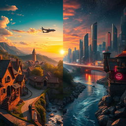 A stunning, visually rich landscape that merges elements of the past and future