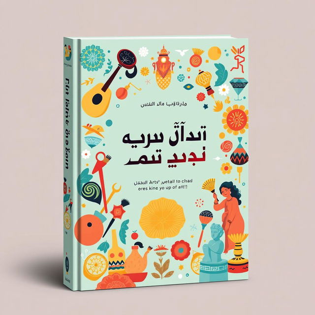 A visually stunning book cover for 'فرهنگ و هنر نهم', featuring an array of artistic elements that symbolize culture and art