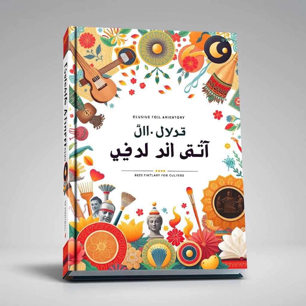 A visually stunning book cover for 'فرهنگ و هنر نهم', featuring an array of artistic elements that symbolize culture and art