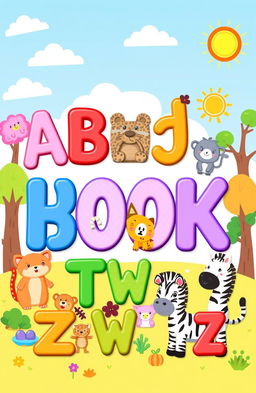 A colorful and engaging alphabet book cover for children featuring various cute animals corresponding to each letter