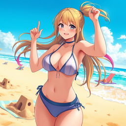 An anime girl with an alluring appearance, featuring big boobs, wearing a stylish bikini that complements her curves