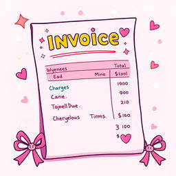 A playful cartoon-style illustration of a pink invoice specifically designed for sissies