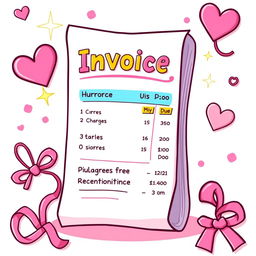 A playful cartoon-style illustration of a pink invoice specifically designed for sissies