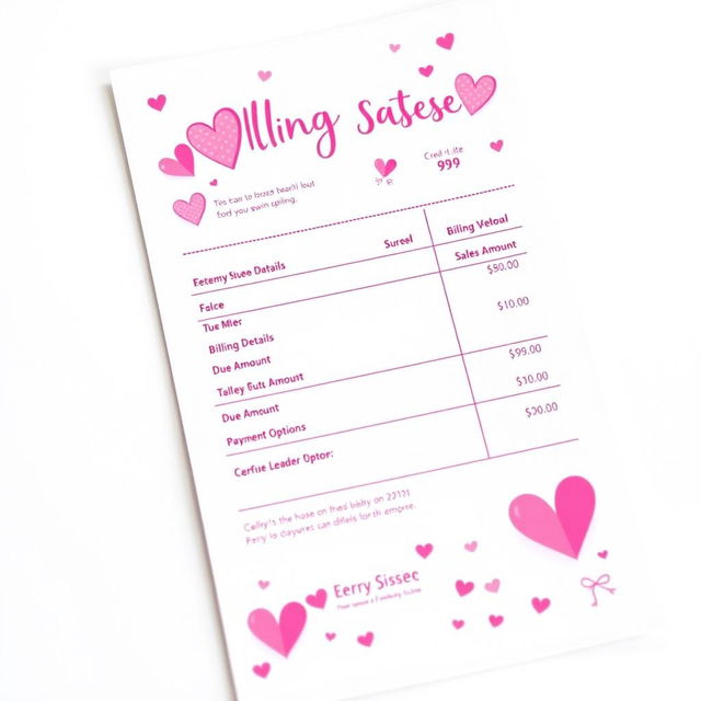 A whimsical and colorful billing statement designed for sissies, featuring a predominantly pink color theme